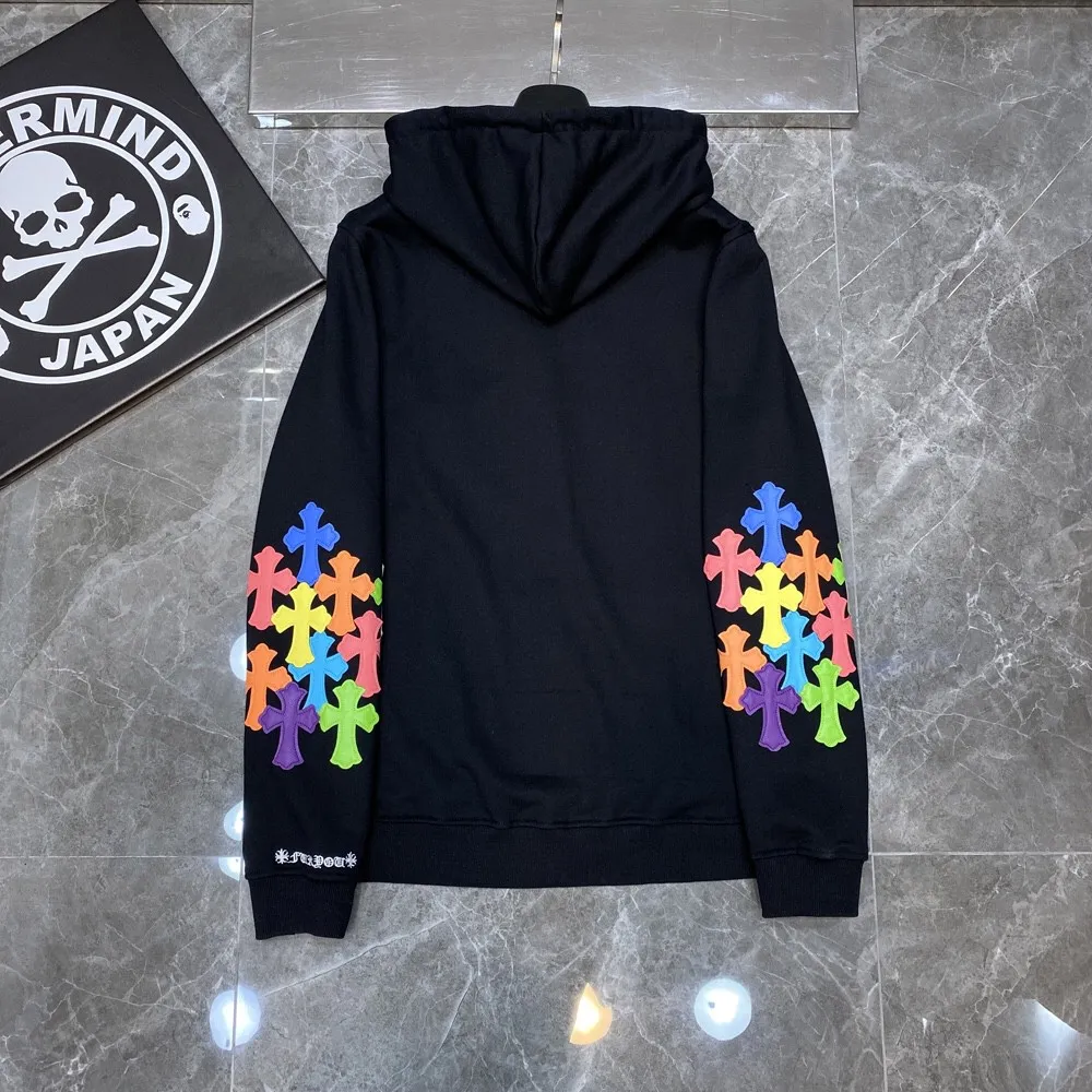 P296 Chrome Hearts🍁Classic Series🍁 Heavy-duty double-arm embroidered cross color patchwork zipper sweatshirt, double sleeves 40 pieces imported color patchwork leather➕Tajima machine embroidery technology, the highest version! The highest version! Improved customized version of 1:1 high-gram weight high-quality fabric 🌈Recommended colors: white black 🌈 Size: S, M, L, XL.